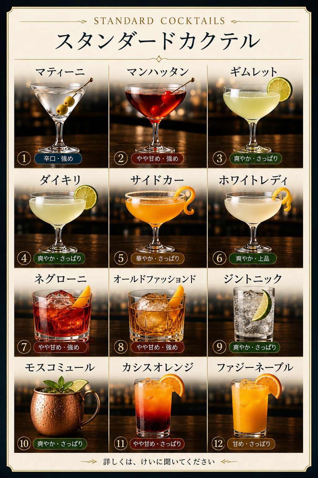 スタンダードカクテルメニュー
